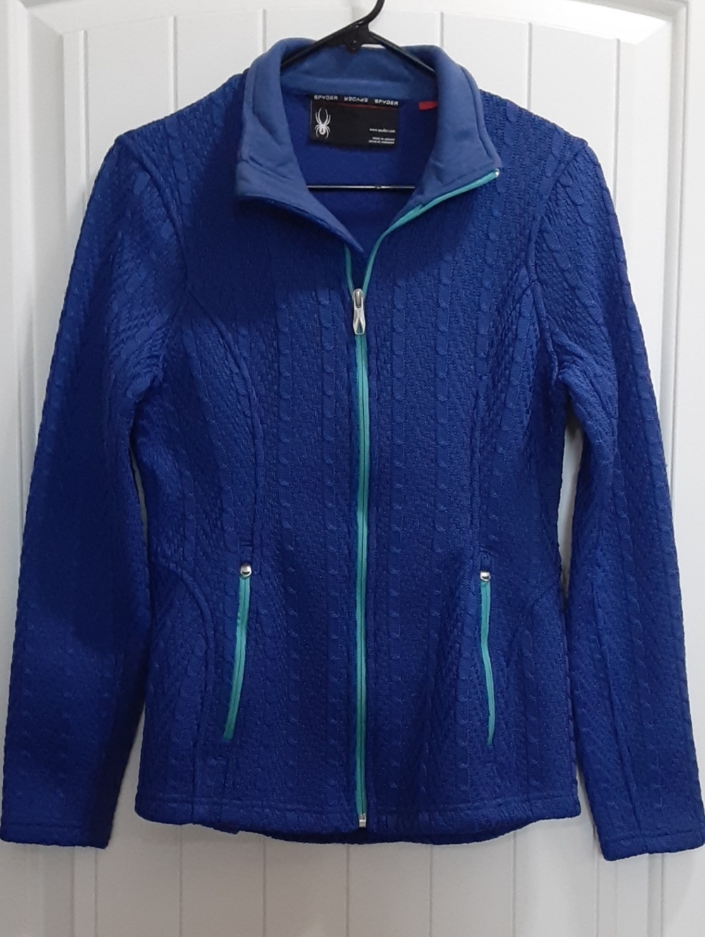 Spyder Women's Major Cable Stryke Fleece Full Zip Sweater Jacket Blue Medium GUC